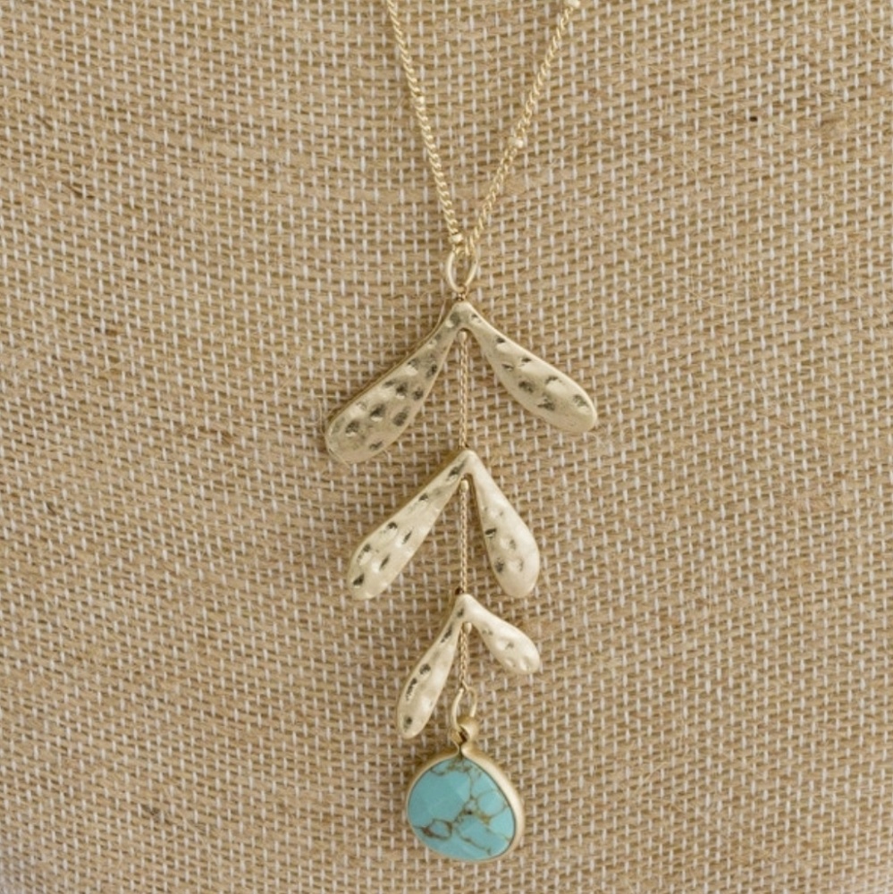 Turquoise and Gold Leaf Necklace